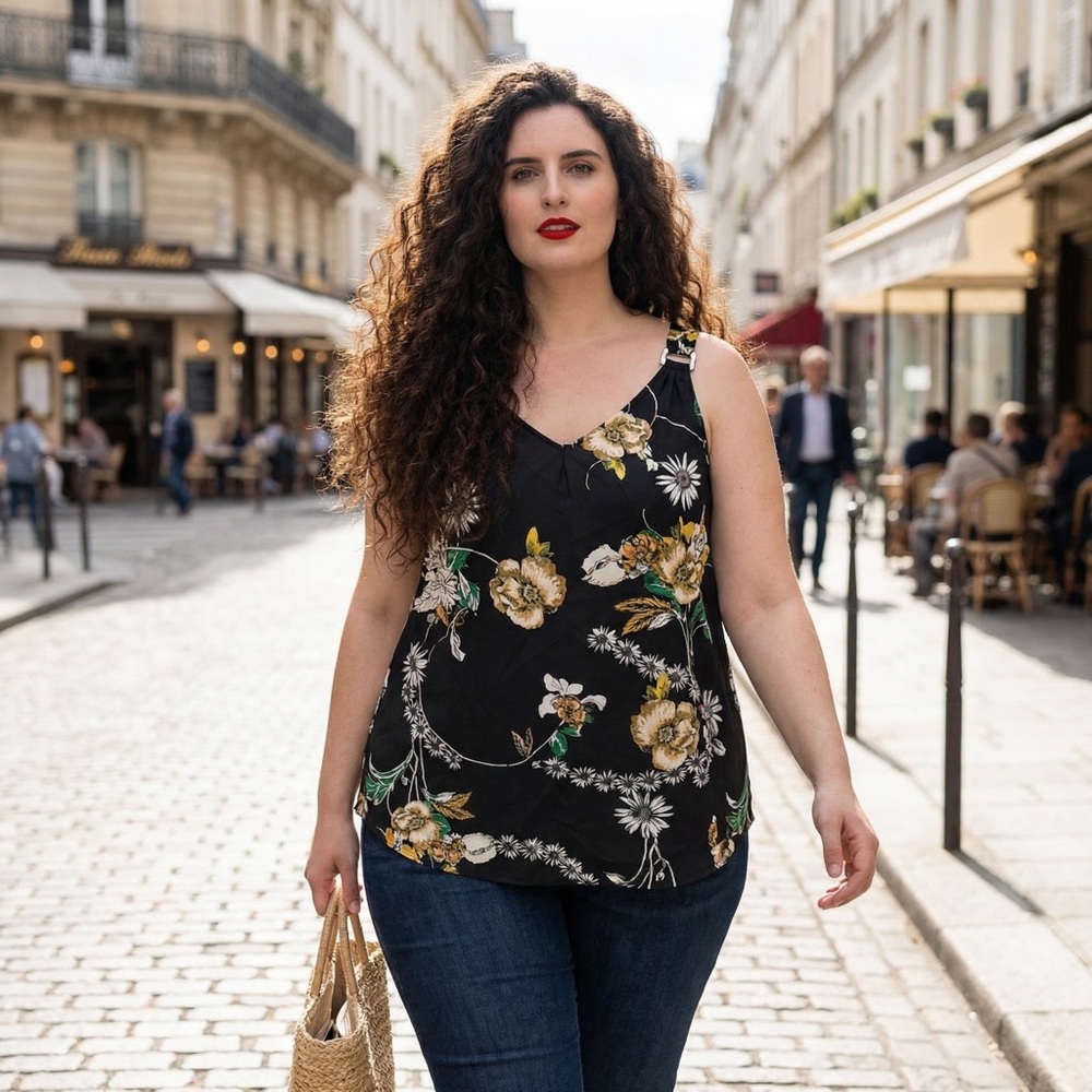 Maurices Floral Flowy Tank Top Black Plus Size 1X